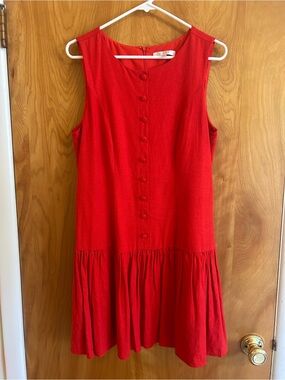 Wayf Sleeveless Red Button-Front Drop-Waist Dress